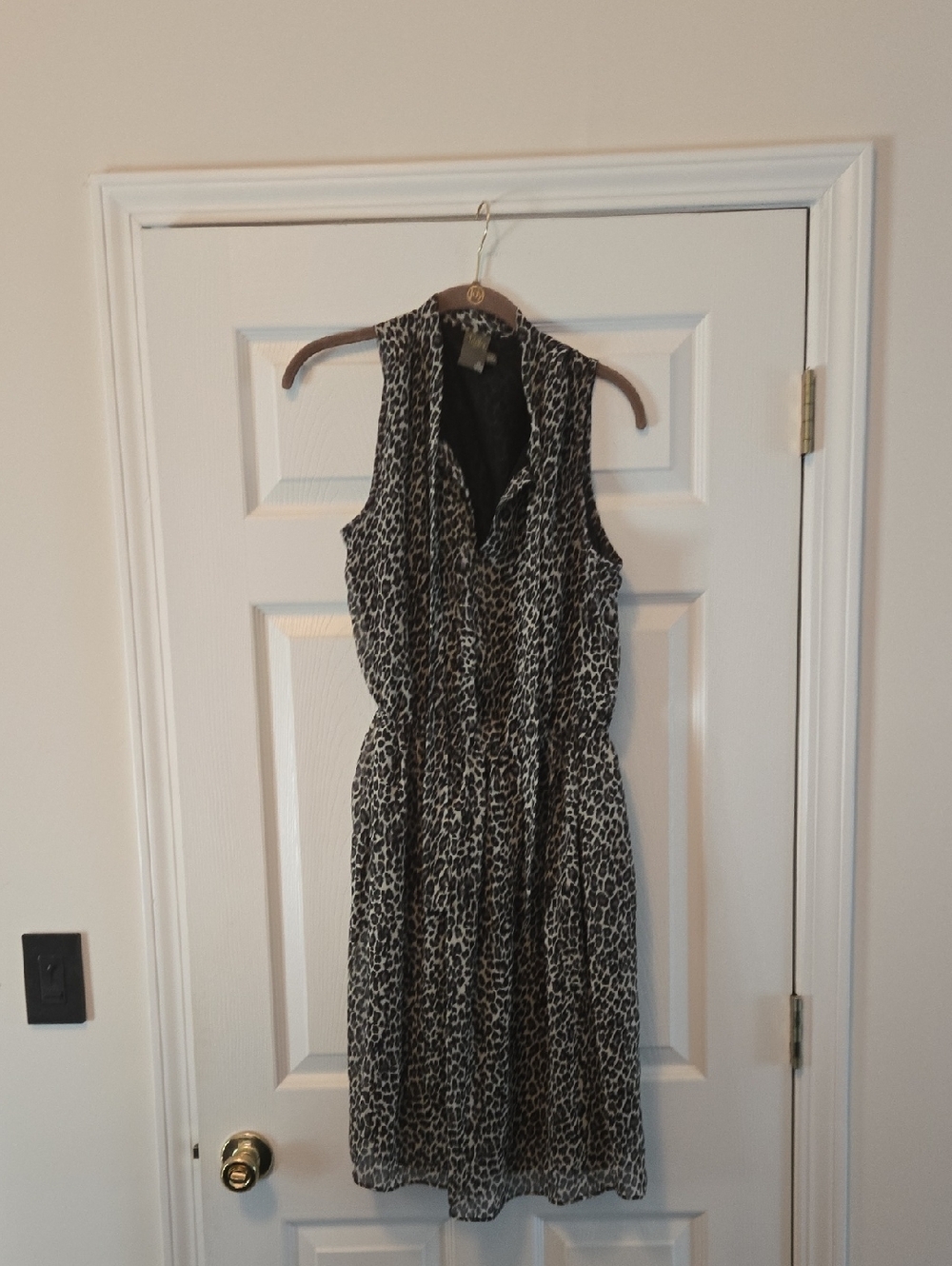 Taylor Black and White Leopard-Print Sleeveless Midi Dress